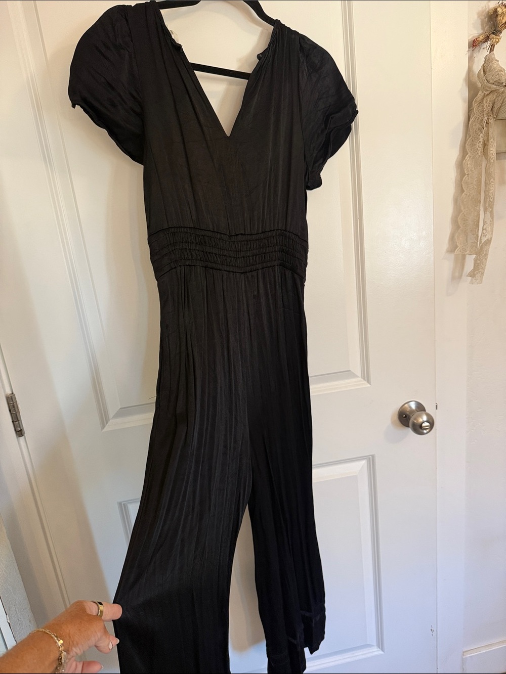 Anthropologie Black V-Neck Short-Sleeve Jumpsuit